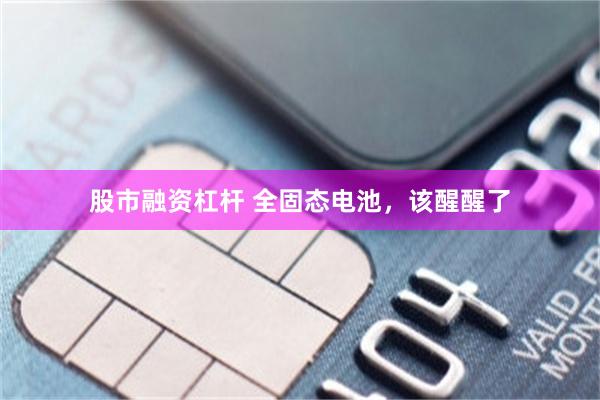 股市融资杠杆 全固态电池，该醒醒了